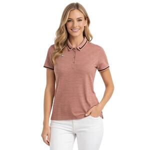 RADMOR Women's Michele Tailored Pique Stripe Golf/Athletic Polo Shirt Pink Med
